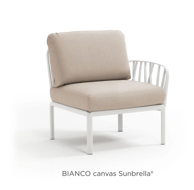 Load image into Gallery viewer, Nardi Komodo Terminal Module outdoor sofa in BiancoCanvas Sunbrella fabric, showing a modern modular design for outdoor seating.
