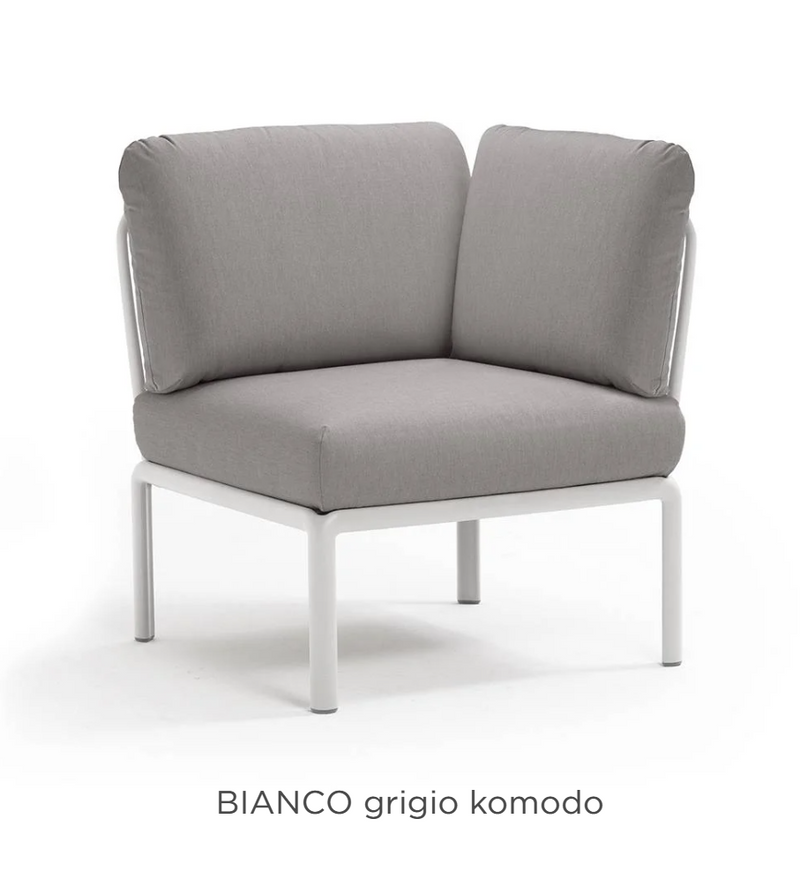 Load image into Gallery viewer, Nardi Komodo Corner Module outdoor sofa with Bianco Grigio Sunbrella fabric, modular corner piece for outdoor lounging.
