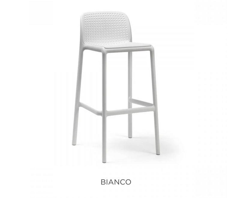 Load image into Gallery viewer, Nardi Lido high stackable outdoor bar stool in white, designed for outdoor use with a sleek, modern look.
