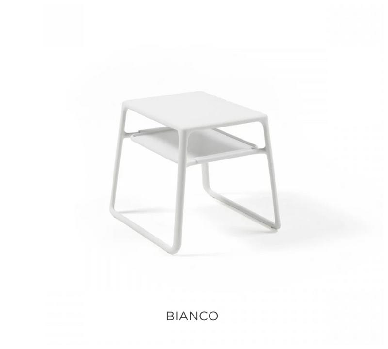 Load image into Gallery viewer, Nardi BiancoPop small outdoor side table with tray, ideal for outdoor patio or hotel setting, in white color.
