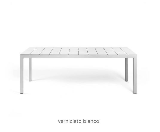 Nardi Rio Alu 210 fixed outdoor table in white with sleek aluminum design, suitable for garden or patio use.