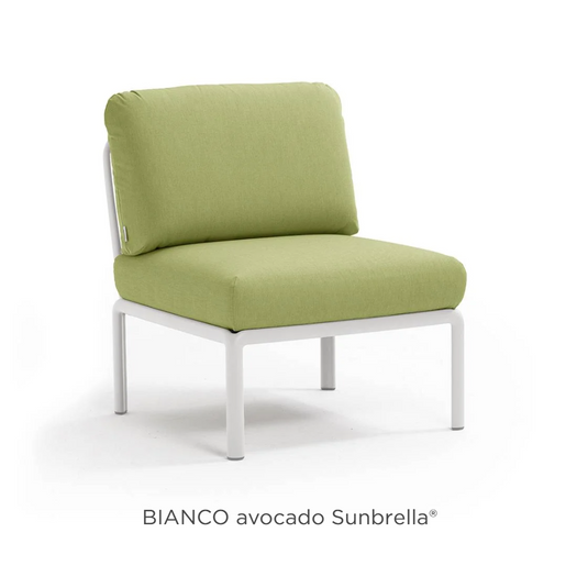 Nardi Komodo Central Sofa Module in Bianco Avocado with Sunbrella fabric, outdoor modular section for patio seating.