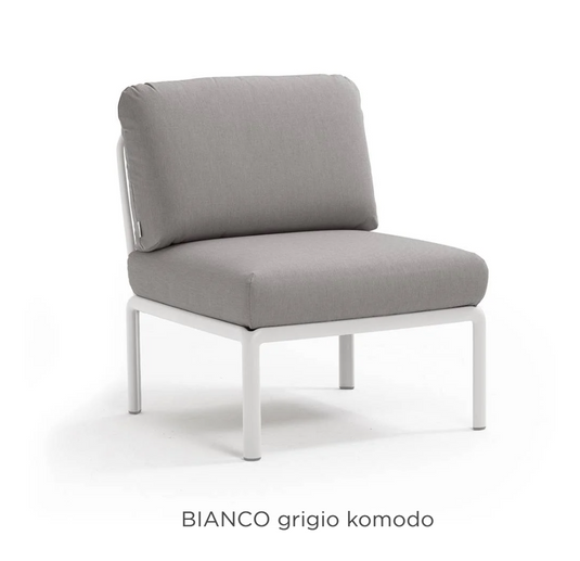 Nardi Komodo Central Sofa Module in Bianco Grigio Sunbrella fabric, part of Nardi outdoor modular sofa section for patio seating.