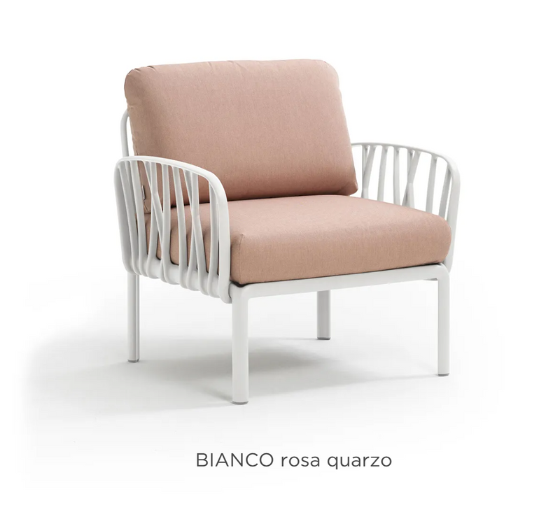 Load image into Gallery viewer, Nardi Komodo outdoor armchair by Custom Wood Designs, modular outdoor sofa armchair with beige Sunbrella fabric, stylish patio furniture.
