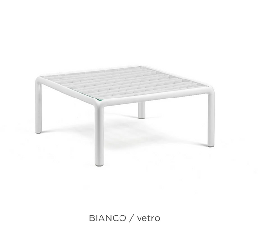 Nardi Komodo outdoor glass table with sleek rectangular design, suitable for patio and garden settings.