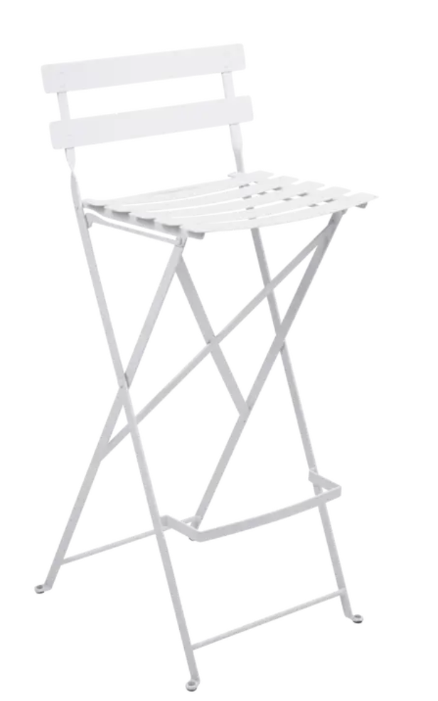 Load image into Gallery viewer, Fermob Bistro high bar stool with a foldable design, outdoor-friendly metal frame, and wooden seat for outdoor dining.
