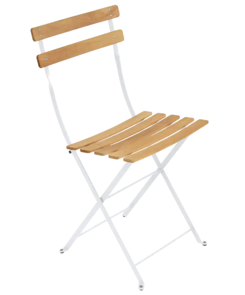 Load image into Gallery viewer, Fermob Bistro Natural folding chair with wood seat and metal frame, designed for outdoor patio or garden use.
