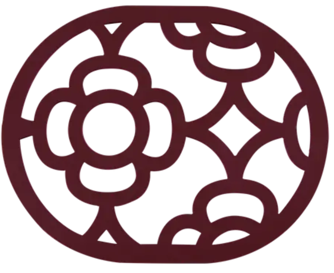 Load image into Gallery viewer, Black cherry Fermob LORETTE non-slip metal trivet pad, 22 x 17.5 cm, designed to protect surfaces from hot cookware.
