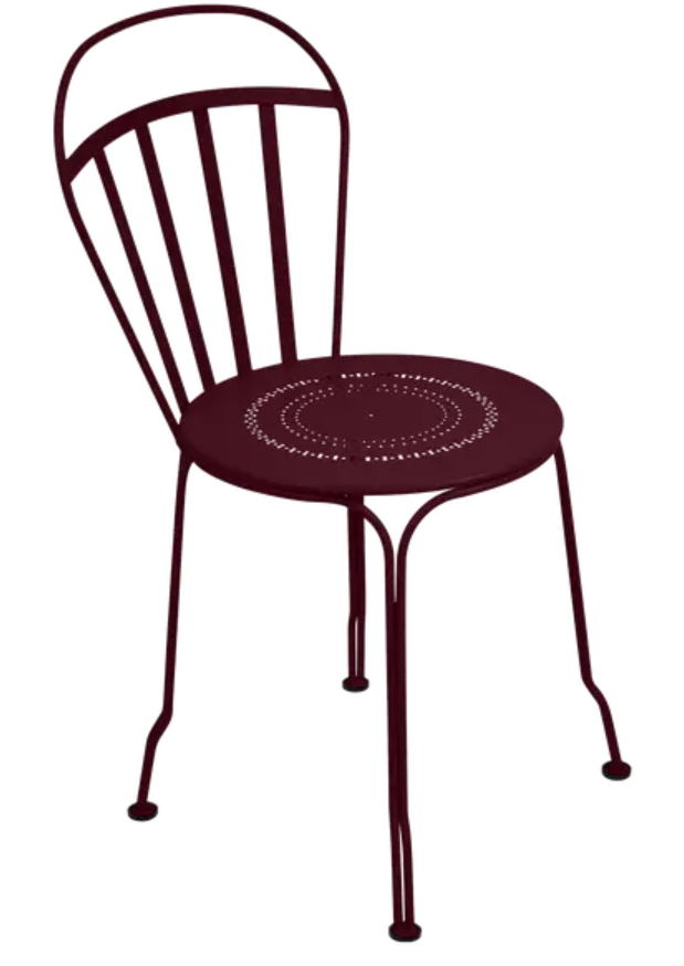 Load image into Gallery viewer, Black Fermob Louvre outdoor chair with black cherry finish, featuring a modern design and durable metal frame.
