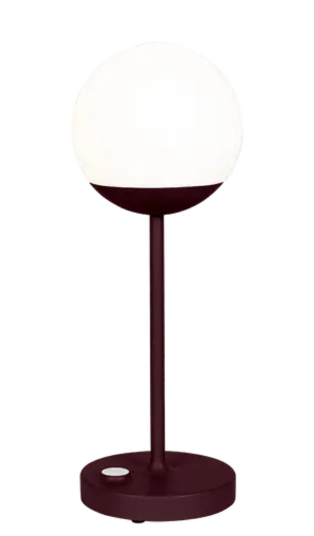 Load image into Gallery viewer, Fermob MOOON! Lamp MAX wireless table lamp in black cherry color, outdoor design with a sleek modern look.
