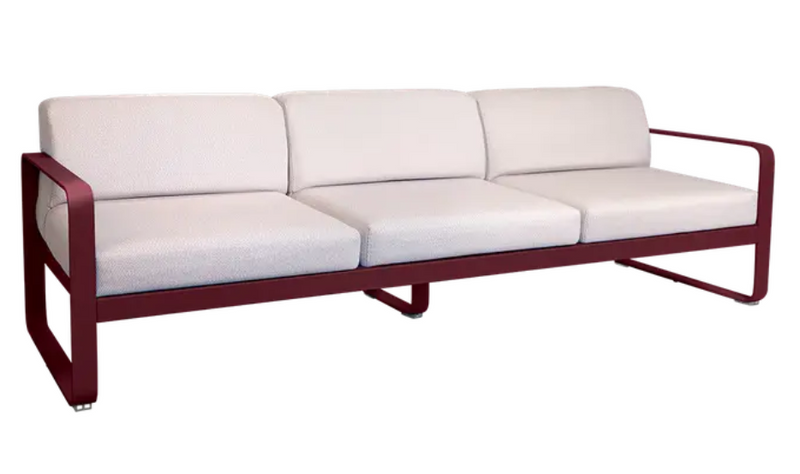 Load image into Gallery viewer, Black Cherry Pearl Fermob Bellevie 3-seater outdoor sofa with metal frame, stylish outdoor furniture for garden or patio use.
