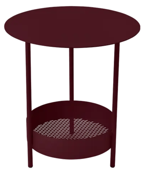 Load image into Gallery viewer, Black cherry Salsa pedestal side table by Fermob, outdoor furniture with a sleek, modern design for patio or garden use.

