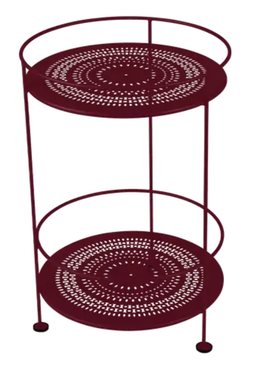 Load image into Gallery viewer, Black Fermob Guinguette side table with perforated double top, modern metal design for outdoor or indoor use.
