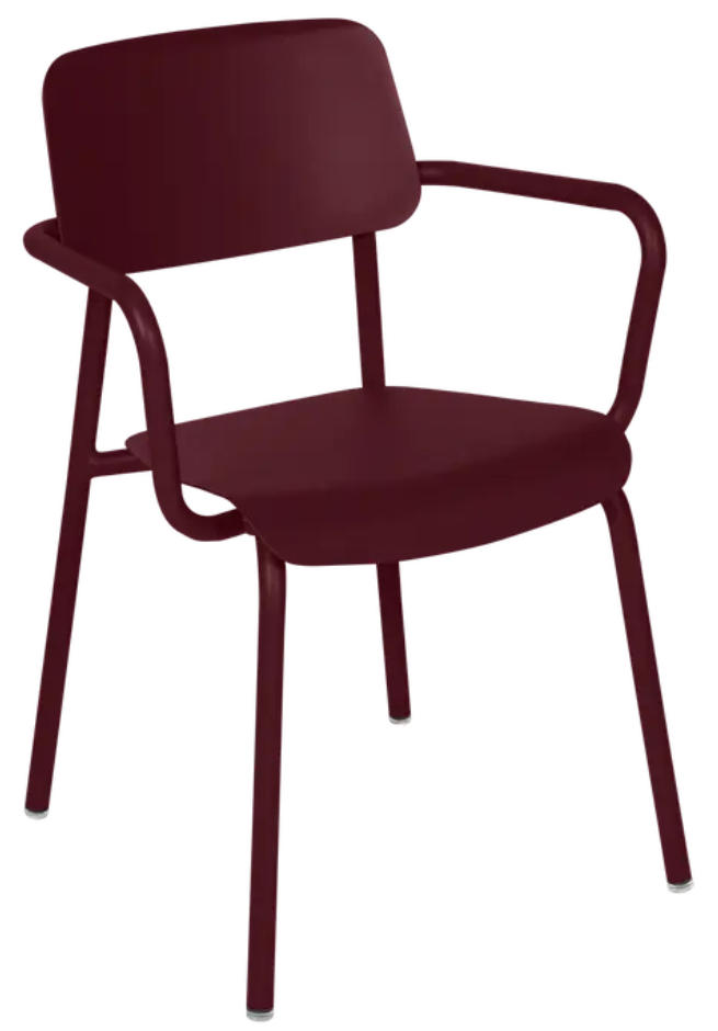 Load image into Gallery viewer, Black Fermob Studie armchair, stackable contract dining and office chair with a sleek, modern design, suitable for indoor use.
