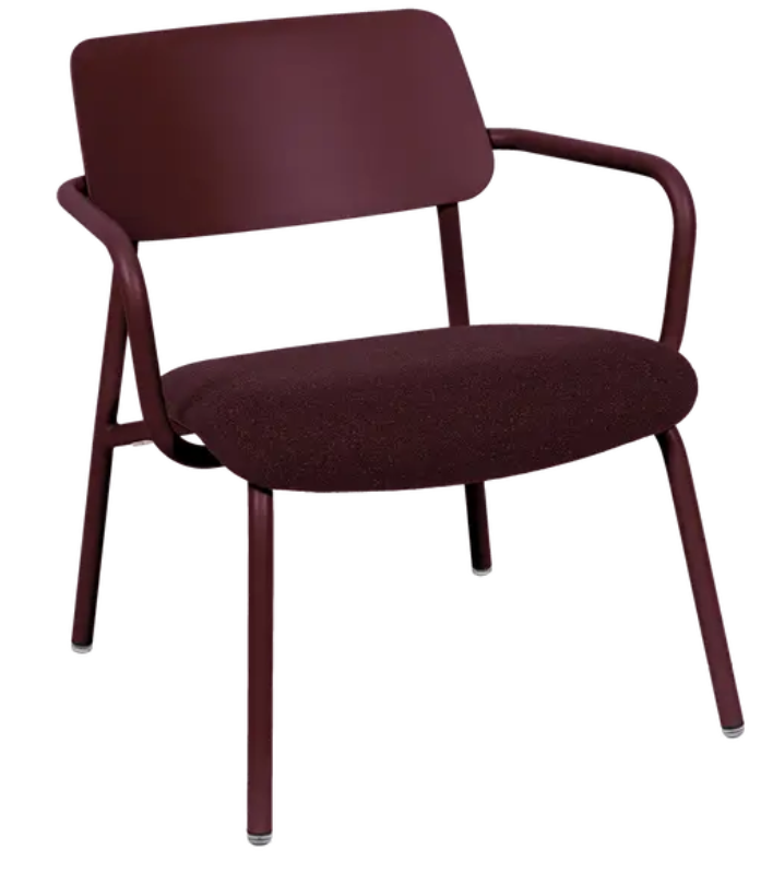 Load image into Gallery viewer, Black fabric lounge armchair by Fermob with metal frame, designed for office or lounge furniture in a modern style.
