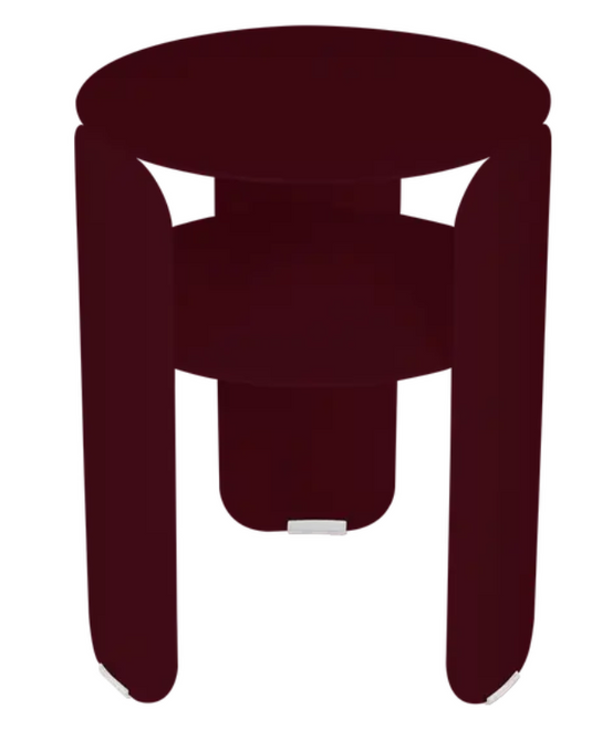 Black cherry Fermob Bebop side table with Ø35cm offset design, made of anthracite outdoor metal.