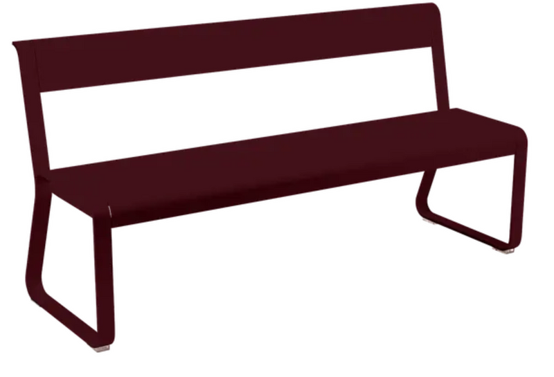 Load image into Gallery viewer, Black Fermob Bellevie outdoor bench with backrest, metal powder-coated outdoor furniture for garden or patio seating.

