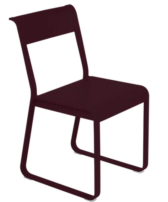 Black Fermob Bellevie V2 metal chair with a sleek, modern design, featuring a curved backrest and sturdy metal construction.
