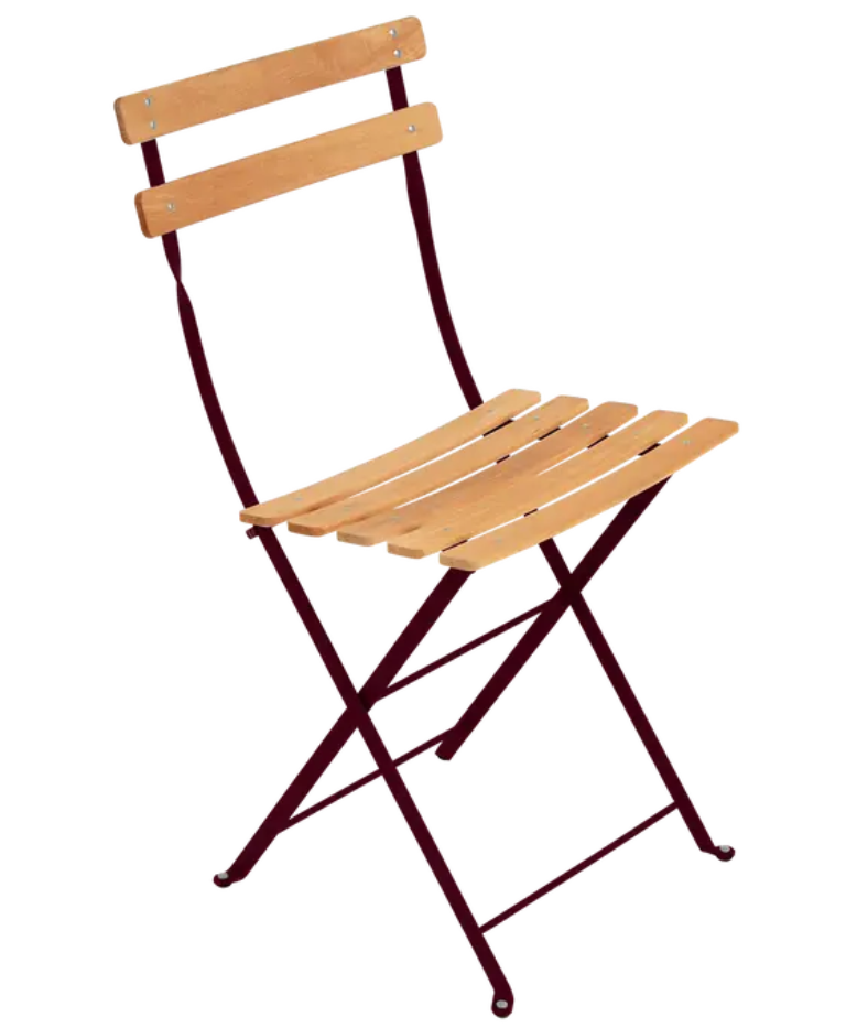 Load image into Gallery viewer, Fermob Bistro Natural folding chair with black cherry wood seat and metal frame, outdoor furniture for patio or garden.
