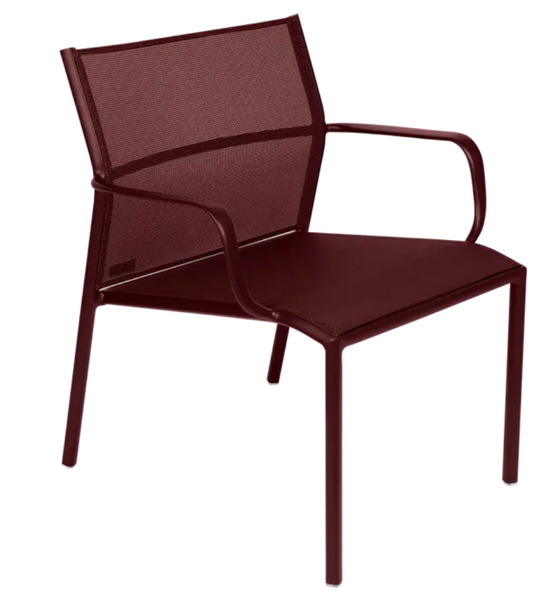 Load image into Gallery viewer, Black Fermob Cadiz Low Armchair outdoor with aluminum frame and technical fabric, perfect for stylish garden or patio seating.
