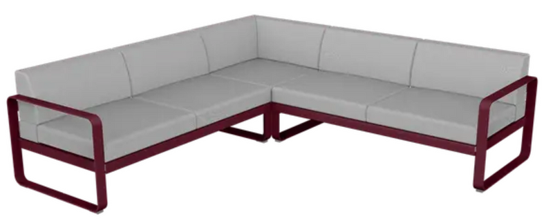 Load image into Gallery viewer, Black cherry and grey Fermob Bellevie outdoor sofa composition with modular seating and plush cushions for outdoor lounging.
