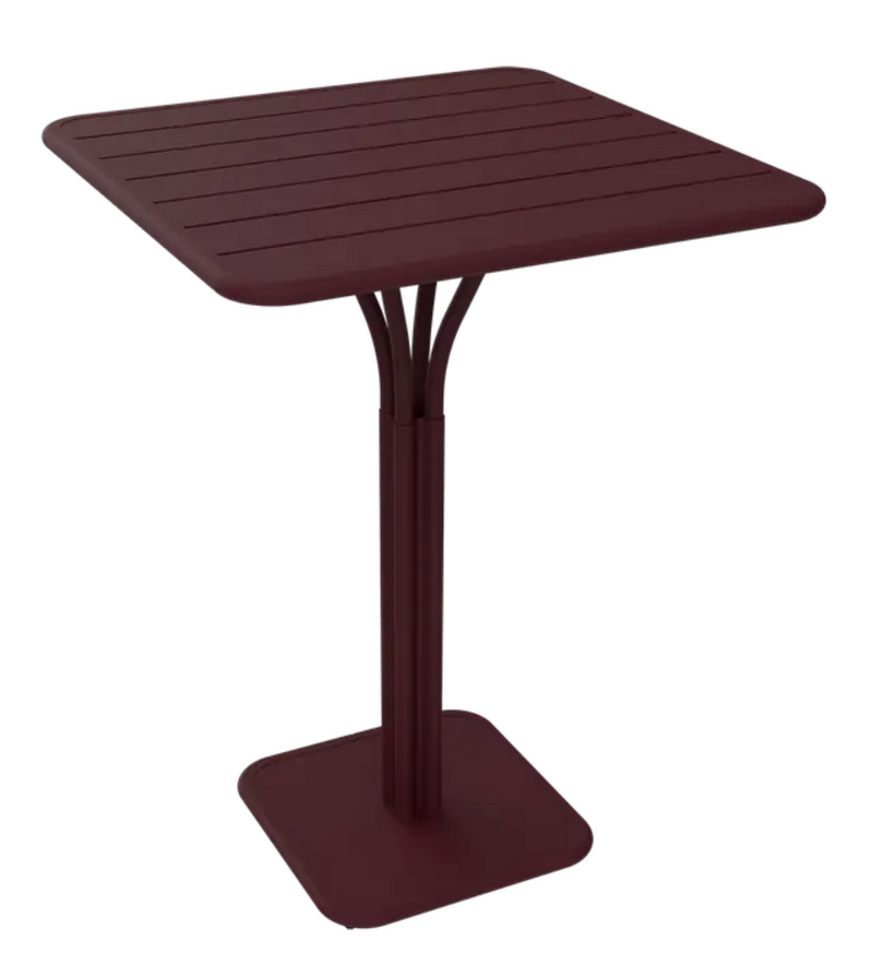Load image into Gallery viewer, Black Fermob Luxembourg high pedestal metal table, 80x80 cm, outdoor furniture with a sleek, modern design.
