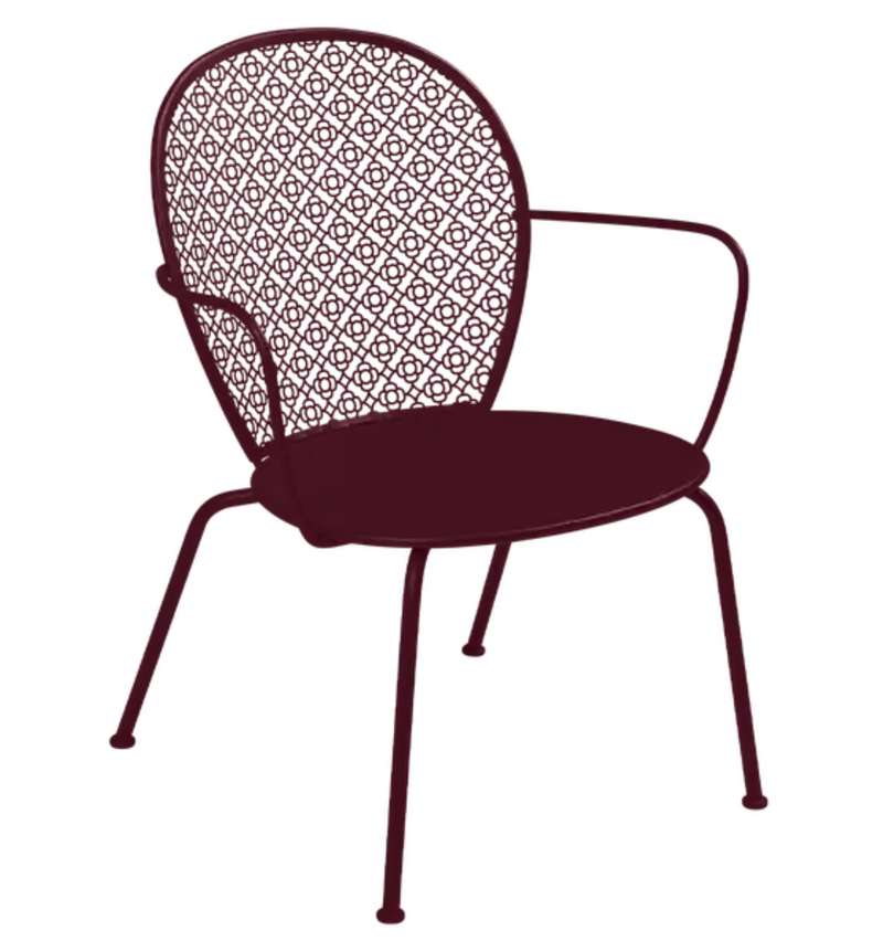 Load image into Gallery viewer, Black Fermob Lorette low armchair with a metal frame, outdoor-friendly design, perfect for stylish outdoor seating.
