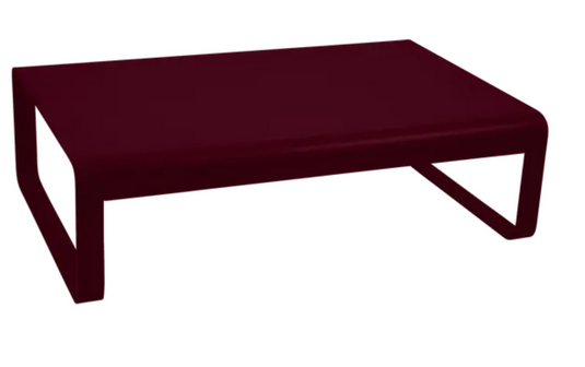 Black Fermob Bellevie low lounge table measuring 103x75 cm, outdoor metal coffee table with a sleek, modern design.