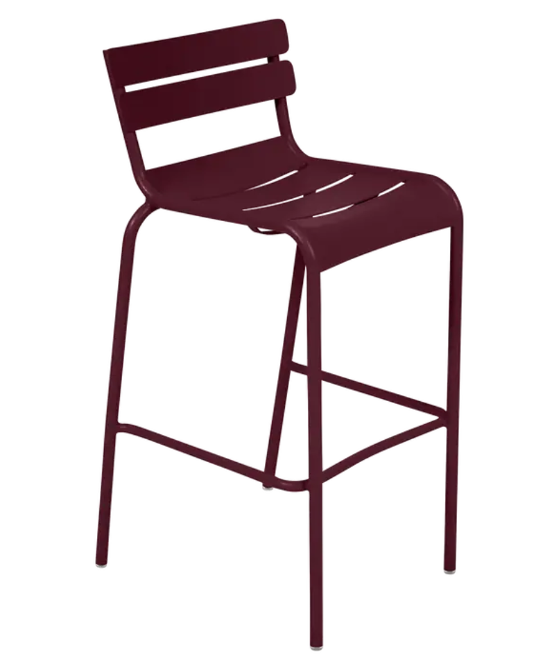 Load image into Gallery viewer, Black Fermob Luxembourg bar armchair with a sleek metal design, perfect for pub or bar seating.
