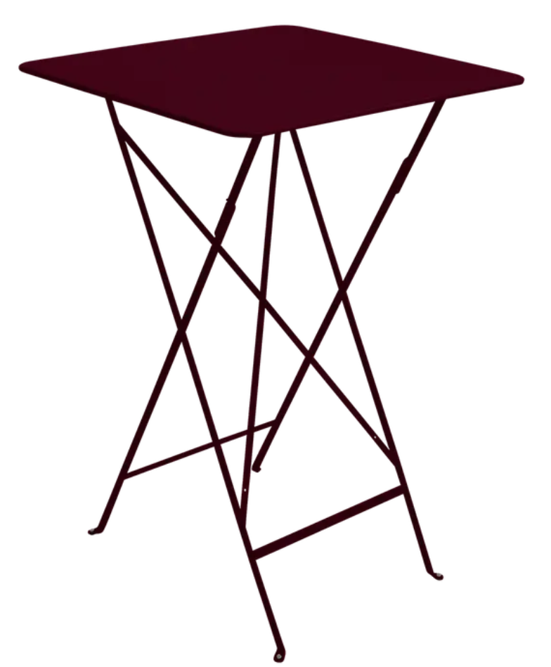 Load image into Gallery viewer, Fermob Bistro high table in black cherry red with foldable steel design, ideal for outdoor use and contract dining settings.
