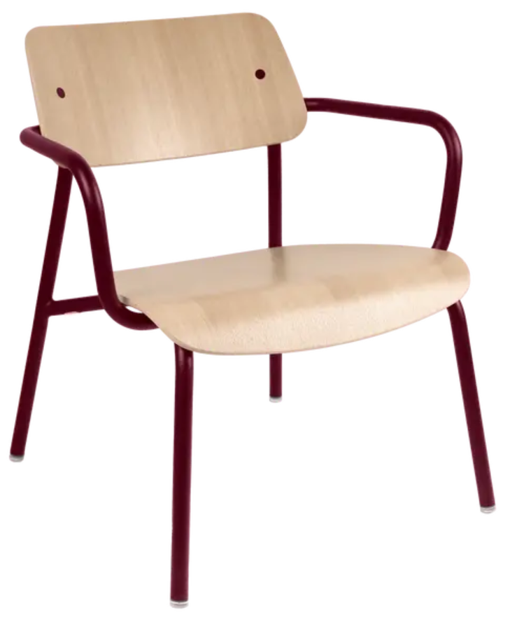 Load image into Gallery viewer, Black Fermob Studie Oak Lounge Armchair with metal frame and wooden armrests, ideal for modern office or lounge settings.
