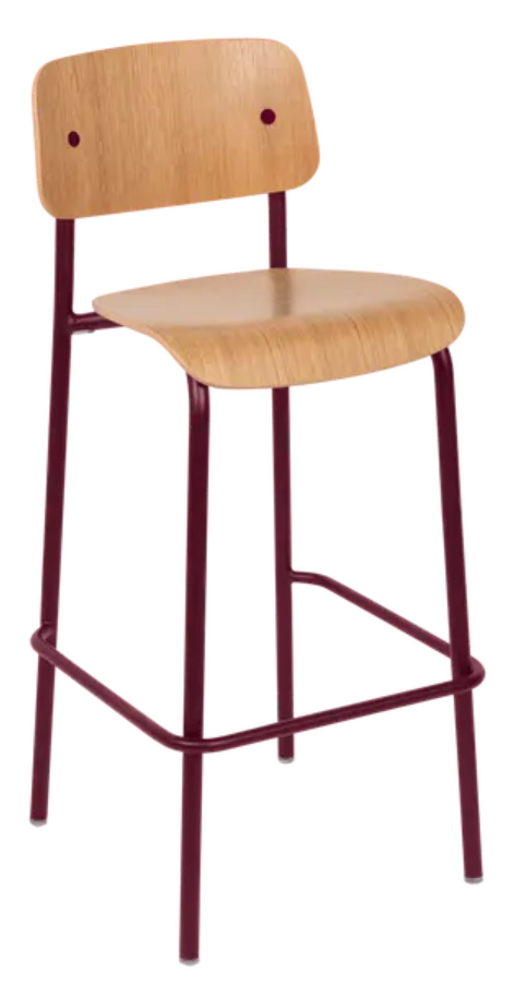Black cherry Studie Oak Bar Chair H75 by Custom Wood Designs, showing a sleek wooden high chair with a sturdy oak frame.