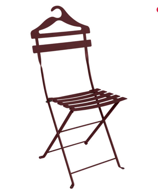 Fermob Bistro Valet Chair, black cherry folding metal chair with a hanging, stylish design for outdoor or indoor use.