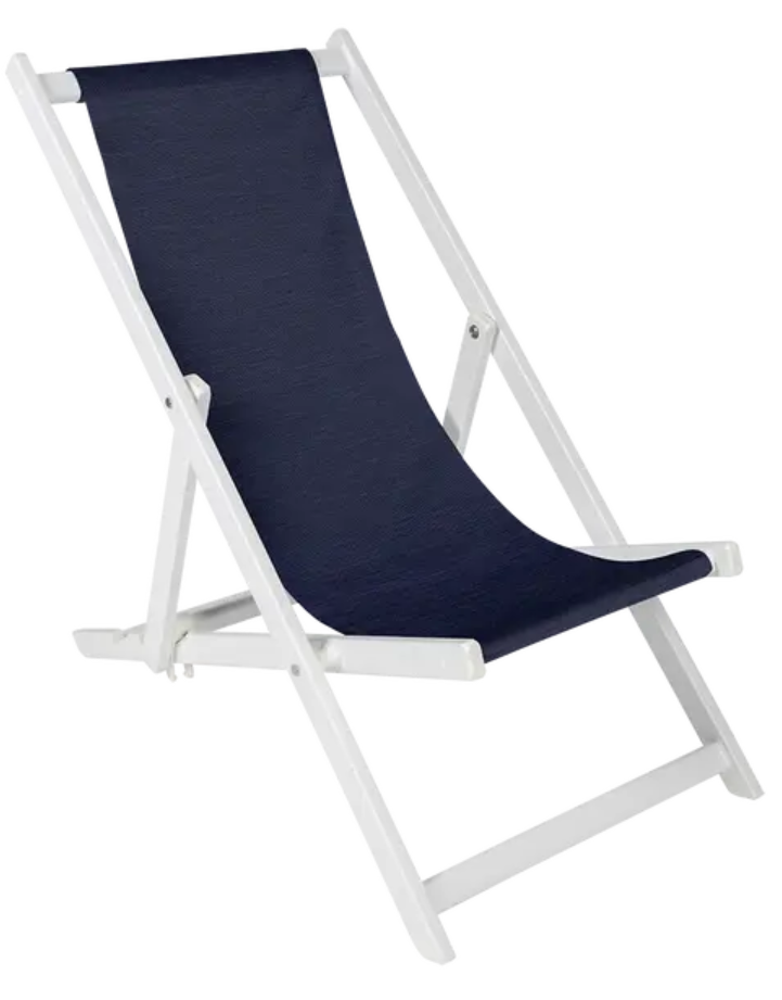 Load image into Gallery viewer, Fermob ALPINA folding deck chair in Blanc Encre blue, outdoor foldable chair with a modern design and fabric seat.
