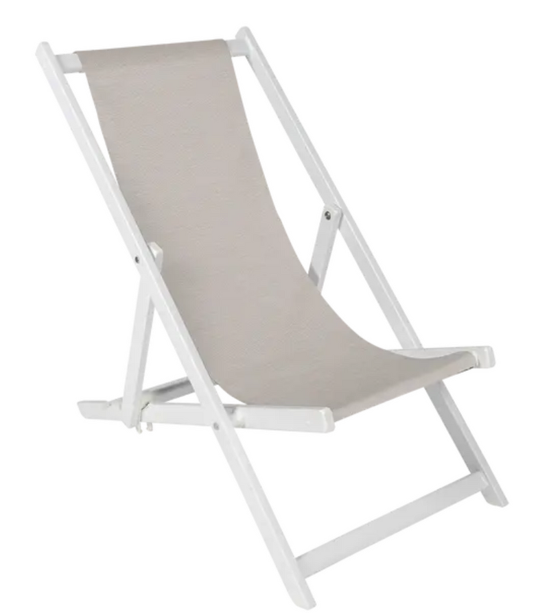 Load image into Gallery viewer, Fermob Blanc Galet ALPINA foldable deck chair with armrests, suitable for outdoor use on patios and decks.
