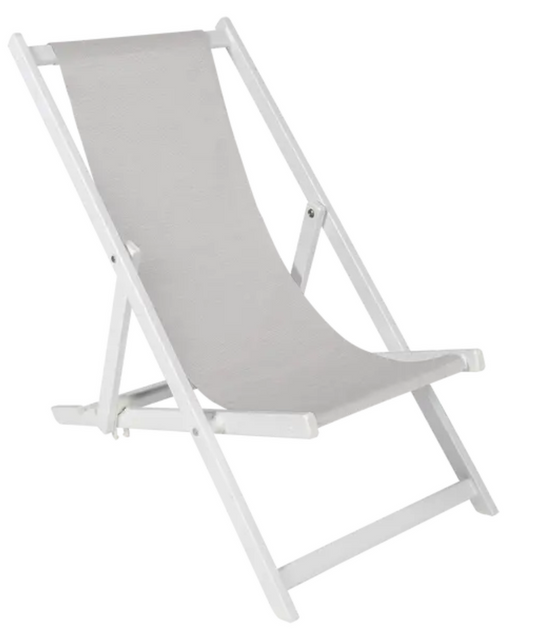 Fermob ALPINA foldable deck chair in Blanc and Gris Argent, outdoor use, lightweight and portable for patio or garden.