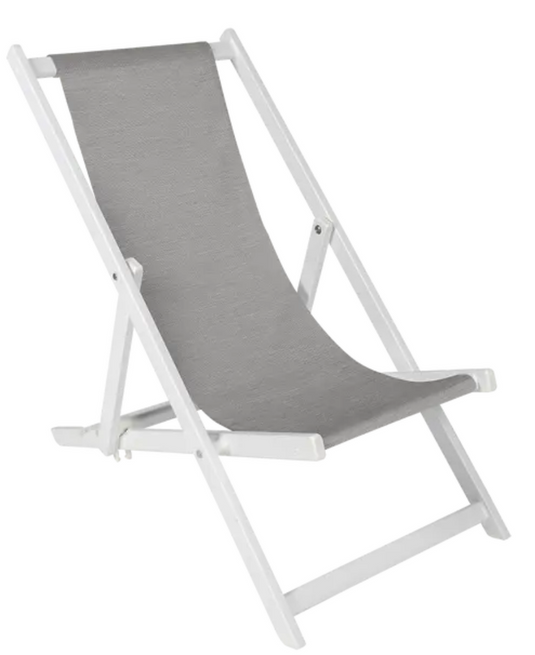 Fermob ALPINA foldable deck chair in Blanc and Gris metal with armrests, suitable for outdoor patio or garden seating.