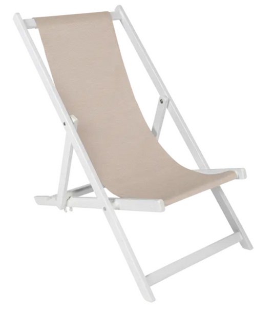 Fermob ALPINA foldable deck chair in Blanc, Gris Sable with a slatted seat and backrest, suitable for outdoor lounging.