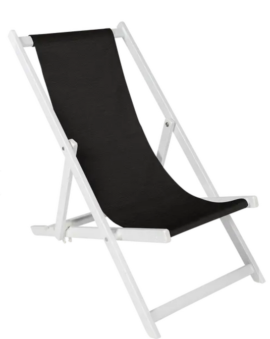 Fermob Blanc and Noir ALPINA folding deck chair, outdoor foldable chair with a stylish design and comfortable seating.