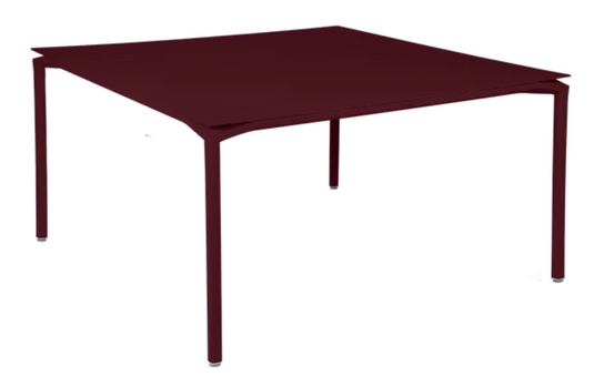 Fermob CALVI square dining table in black cherry finish, 140x140 cm, suitable for eight diners, metal construction, stylish design
