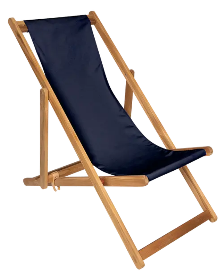 Load image into Gallery viewer, Blue Fermob IBIZA teak deck chair with a sleek, modern design, perfect for outdoor relaxation on a stylish patio.
