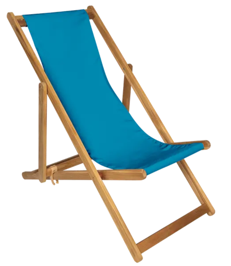 Load image into Gallery viewer, Fermob Ibiza teak deck chair in Bondi Blue with a sleek wooden frame and slatted seat for outdoor relaxation.
