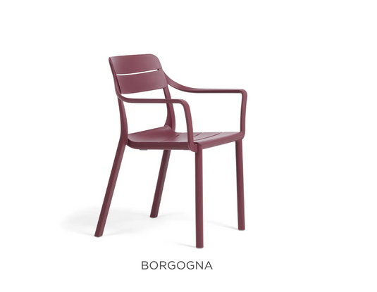 Outdoor Nardi Cassia stackable armchair with a sleek design, perfect for garden or patio seating.