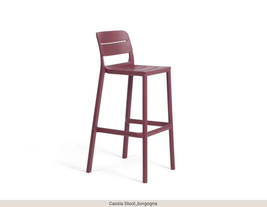 Stackable Nardi Cassia High Stool, 75cm outdoor bar stool with a sleek design, suitable for outdoor patio or bar areas.