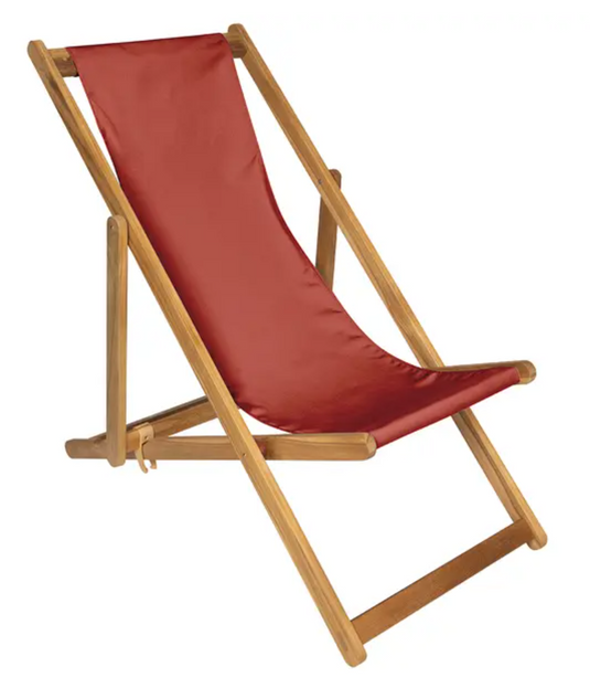 Fermob Ibiza teak deck chair with slatted design, outdoor furniture for relaxing on patio or garden.
