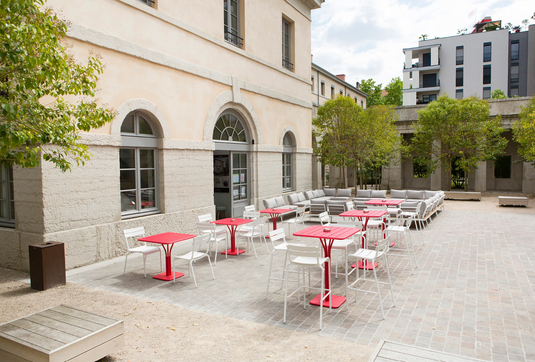 Fermob Luxembourg outdoor pedestal table, 80x80 cm with a sleek, modern design, suitable for patio or garden use.