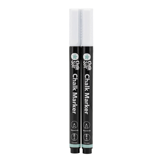 Securit Chalkmarkers - Chalk Markers Fine Bullet Nib Set of 2 White Markers - Pack of 10