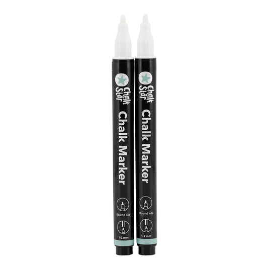 Securit Chalkmarkers - Chalk Markers Fine Bullet Nib Set of 2 White Markers - Pack of 10