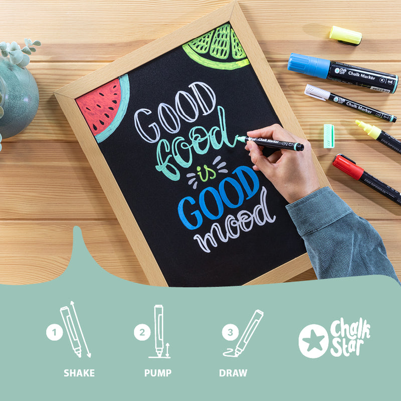 Load image into Gallery viewer, Securit Chalkmarkers - Chalk Markers Bullet Nib Set of 2 White Markers - Pack of 10 – in use
