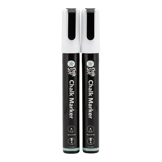 Securit Chalkmarkers - Chalk Markers Bullet Nib Set of 2 White Markers - Pack of 10